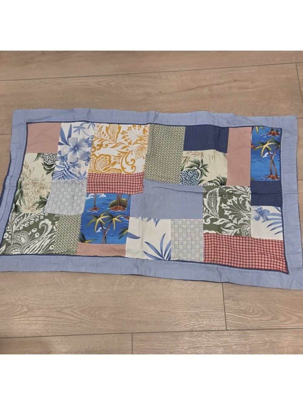 Kids Hawaiian Surf Patchwork Quilted Pillow Sham Standard Blue